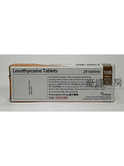 TEVA-Levothyorxine 100mcg 28Tablets左旋甲狀腺素